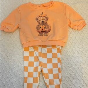 Target Orange Bear Sweater and Checkered Pants Set